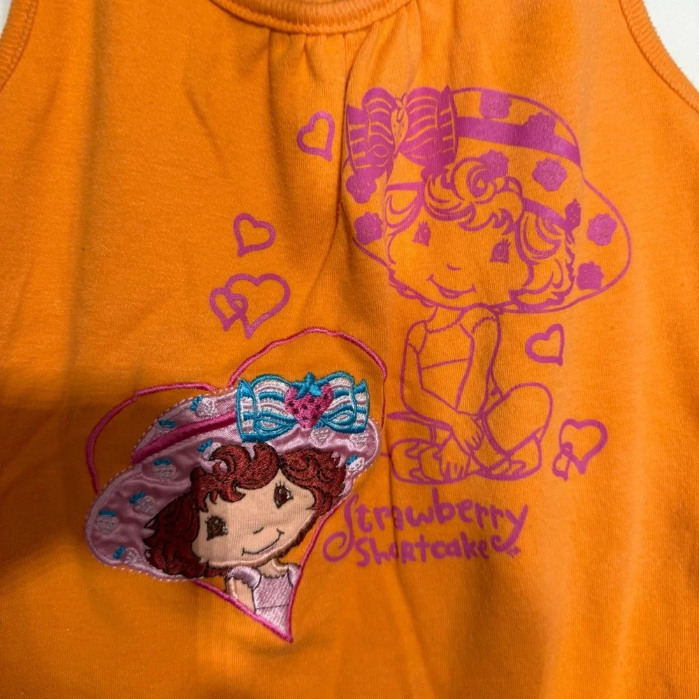 2007 Strawberry Shortcake Vibrant Orange/Pink Baby Romper Embroidered Size 24 Mo